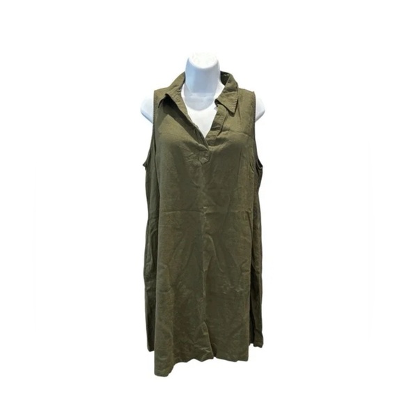 New York & Company Olive Sleeveless Linen Blend Shift Dress Size L - Picture 1 of 5